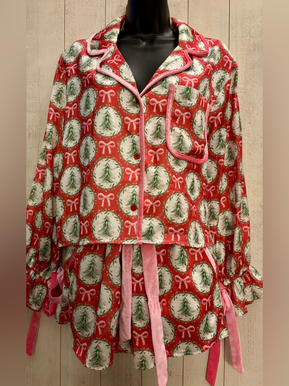Altar’d State Satin Christmas Tree & Bow Prints Pajama Set
